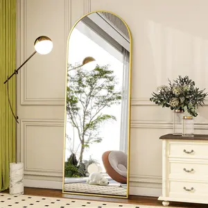 BEAUTYPEAK 64x21.59x16 Full Length Arched Standing Floor Mirror Gold High-Quality Glass Classic Smooth Frame Easy Installation Safety Features