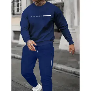 ELI MF New 2025 Men's Casual Letter Print Hoodie with Sport Pants Suit-Polyester Fiber, Machine Washable, round Neck, Autumn Fashion Dandy