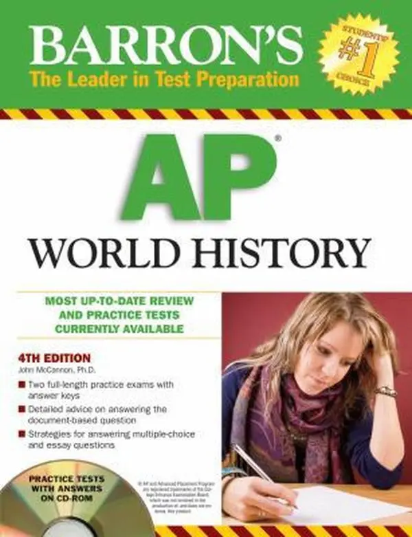 Used English Barron's AP World History Paperback (Soft Covers, 1.8 lb) by John McCannon Ph.D. - College Board Aligned, Answer Keys Included, Exclusive Online Exam, Optional CD-ROM, Detailed Advice