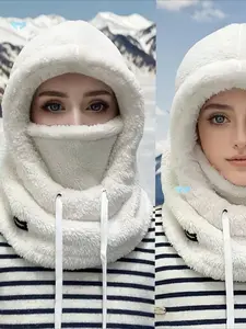 Women's Winter Fleece Full Face Mask Hat Scarf Set, Integrated Cap, Thick Fleece Hooded Hat, Ear Protection, Windproof Cotton Hat, Cycling Warmth Accessor, Accessories