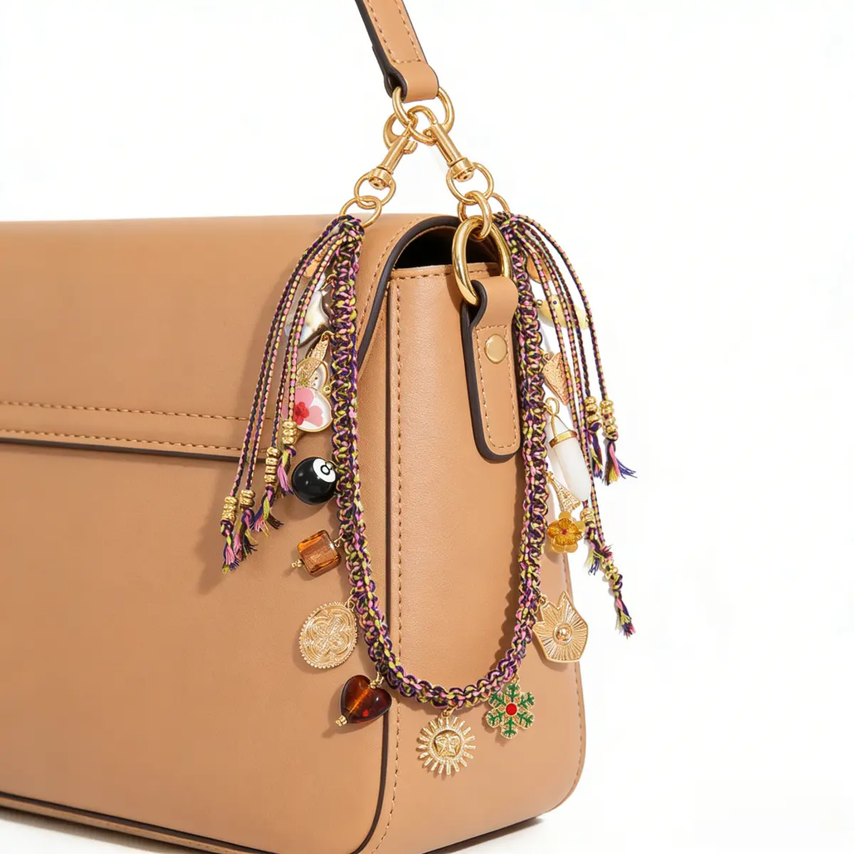 Boho Style Bag Charm with Acrylic Heart Pendant – Fashion Alloy Chain Bag Accessory for Handbag, Shoulder & Crossbody Bags