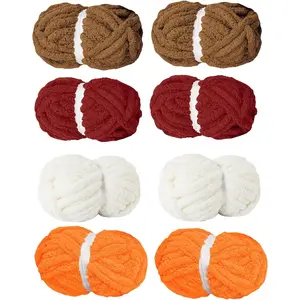 Assorted Chunky Yarn for Hand Knitting,Soft  Bulky  Chenille Yarn for Crocheting,Blanket Scarf DIY,8 Pack(28yds, 8 Ounces Each)