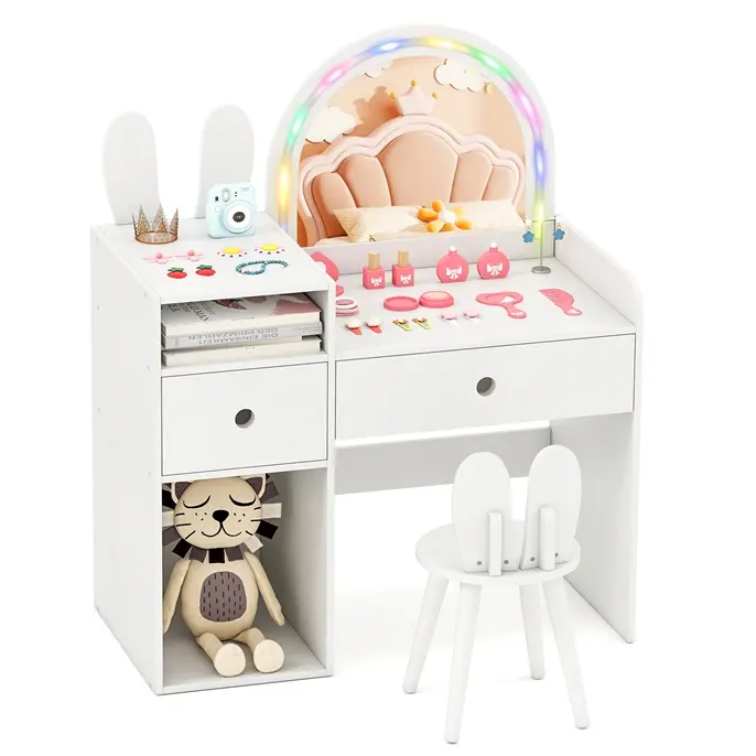 White -Colorful Light Mirror, Storage Compartments