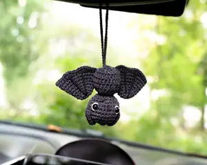 Goth Car Accessory Bat Plush Rear View Mirror Accessory for Women, Men, Teens, Cool Car Mirror Hanging Bat Car Decor, Crochet Car Charm