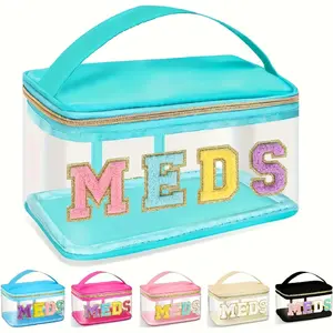 Hot Selling Fully Transparent Storage Bag with Embroidered Letters, Versatile Medicine Storage Bag for Easy Access, Hand In Hand Bag for Daily Organization, Space Saving Bags