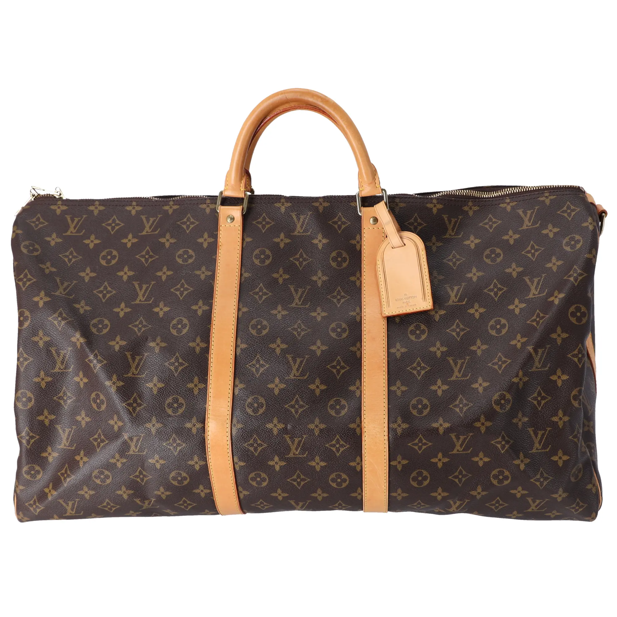 Pre-owned Louis Vuitton Canvas Travel Bags Keepall Bandouliere 60 Duffle Brown Monogram M41412 Canvas