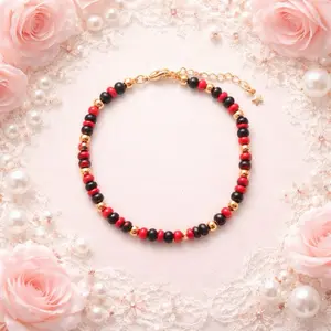 Elegant Red & Black Beaded Bracelet with Gold Accents for Women's Fashion Jewelry