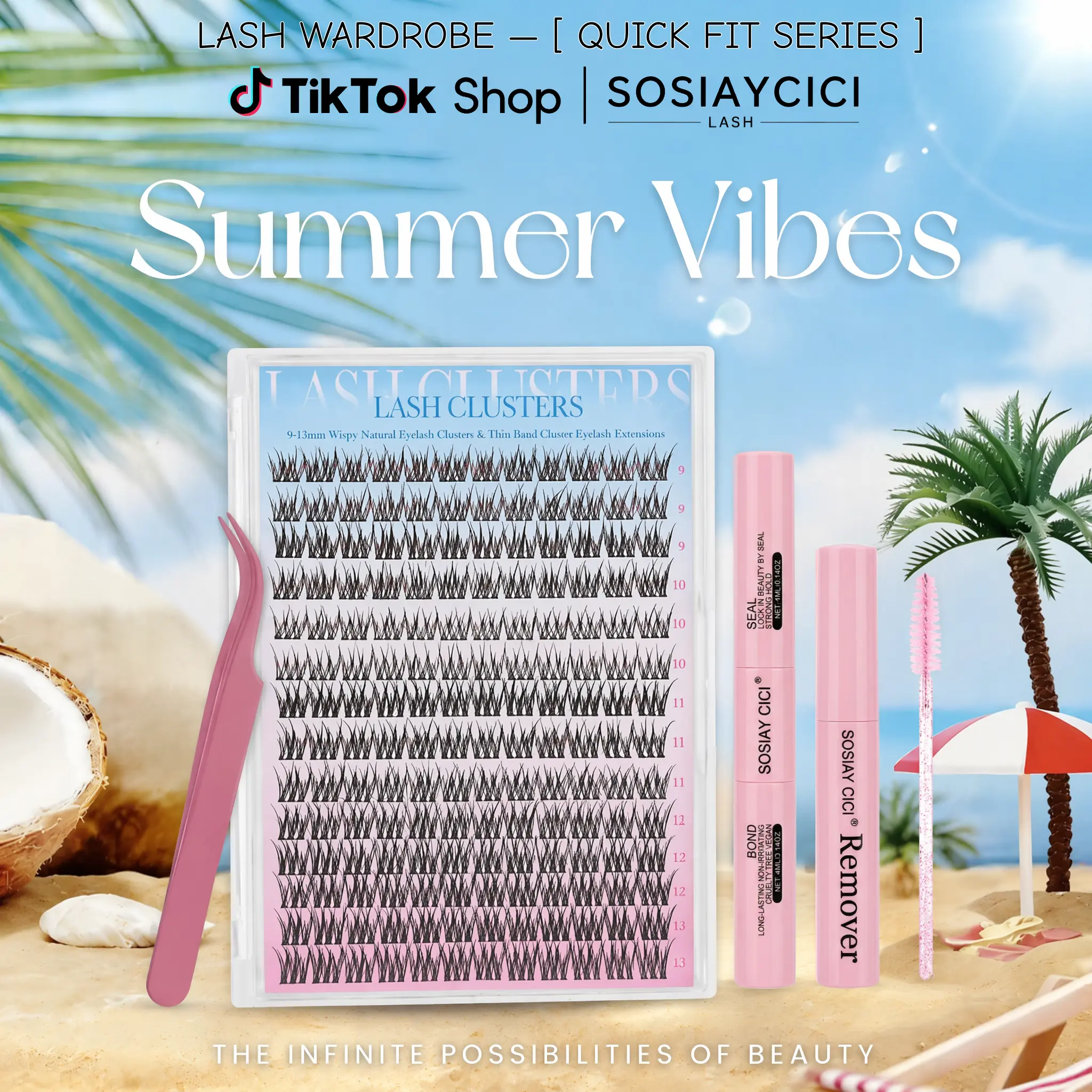 [SOSIAYCICI · QUICK FIT SERIES] Nymph Dew Natural Look Cluster Lashes 9-12mm Mixed Wispy Thin Light Weight Band Individual Lash Clusters Summer Beach Date Holiday Makeup For All Eye Shapes with Waterproof Long Lasting Bond&Seal Remover Tweezers Spoolie