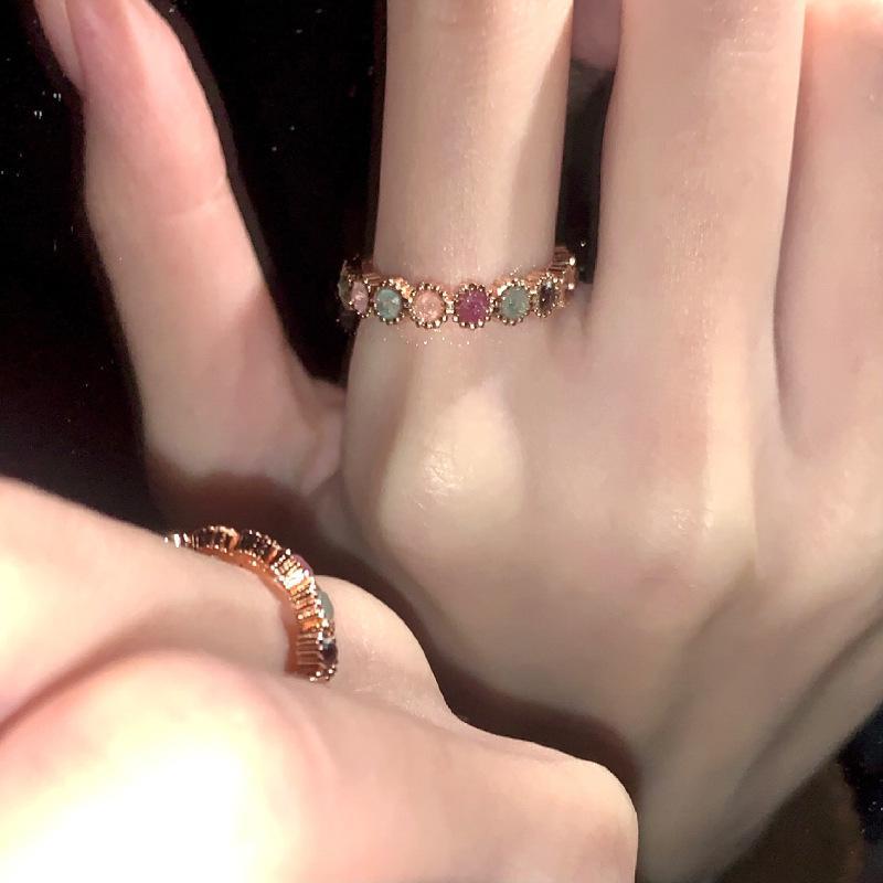 Tourmaline rainbow ring female special-interest design open adjustable ring sweet cool hot girl style ornament high-grade ring