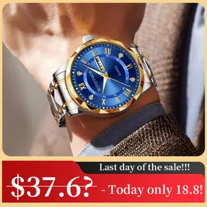 BOGEVNOR Casual Modern Men's Stainless Steel Band Analog Quartz Watch, Trendy Luminous Dial Waterproof Design, Ideal for Daily Decor & Couple Presents, Fashionable Wristwatch with Box, Hot Sale Offers