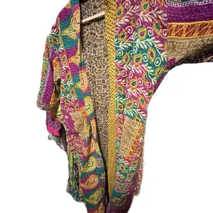 Willa Kantha Robe XS-XL - Handcrafted Quilted Design with Vibrant Border for Comfortable Wear