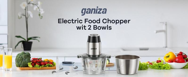 New Year gift Food Processor with 8 Cup Glass Bowls & 8 Cup Stainless Steel 2-Speed Food Chopper Meat Grinder  , Upgraded Button & Smart Overheat Protection Light - Includes Clean Brush, 2 Sets of Blades