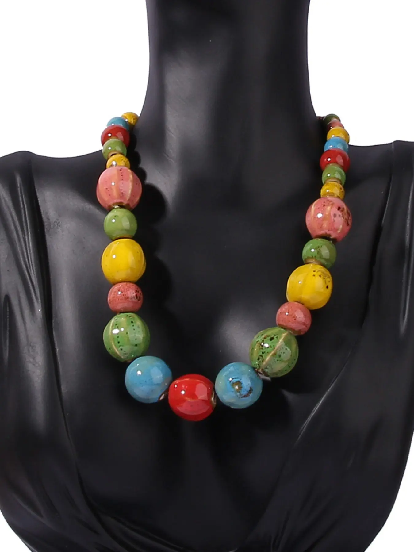 Vintage Ethnic Style Ceramic Necklace for Women, Long Simple Colorful Beaded Choker, Choker Jewelry, Versatile Flower Glaze Sweater Chain, Dainty Necklaces