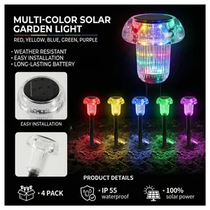 Cozy-Pavilion Solar Pathway Lights [10-Second Setup] - 12 Pack | Multi-Color Auto On/Off | IP55 Waterproof Outdoor Garden Lights | High-Efficiency Solar Stakes for Yard & Driveway
