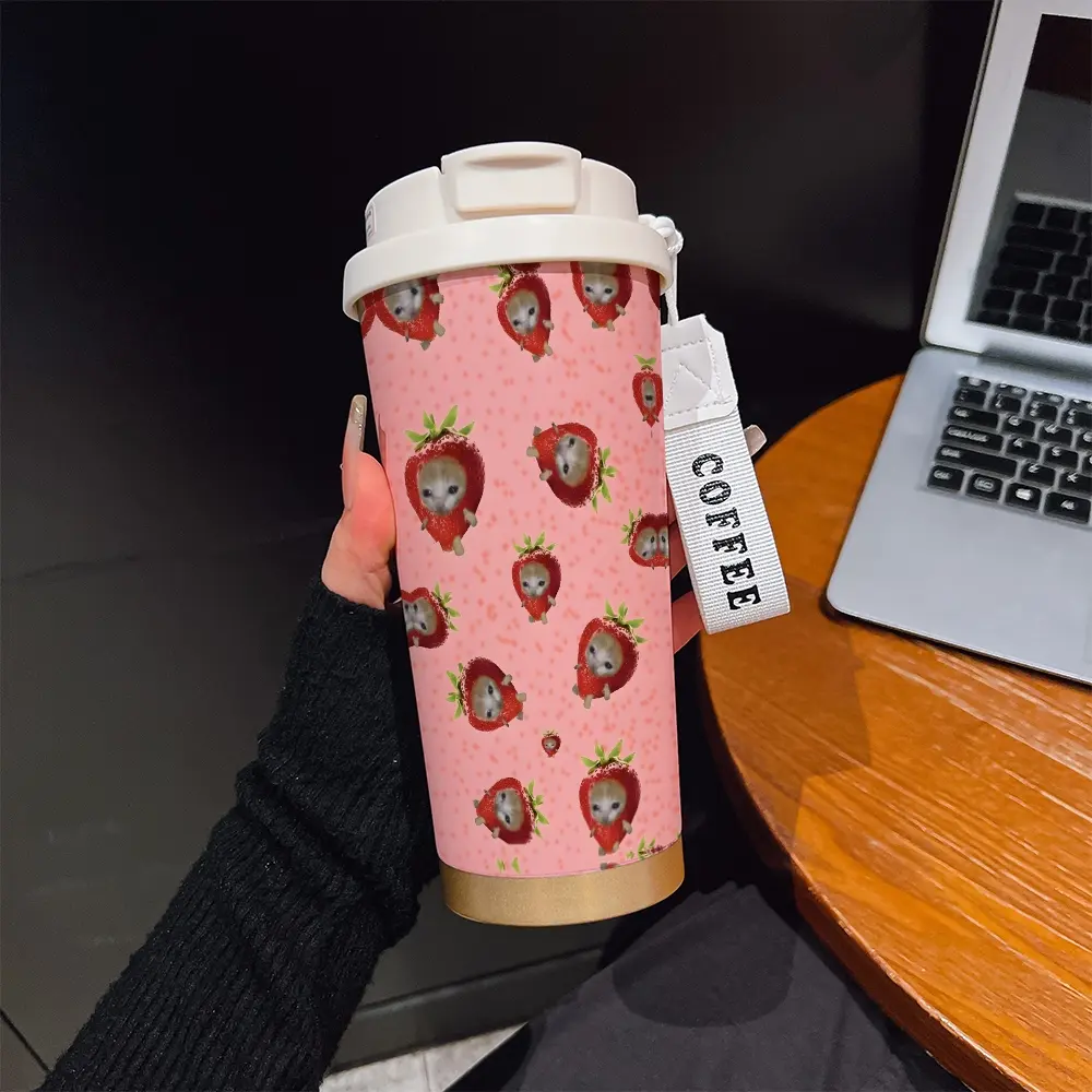 530ML Insulated Tumbler, Boho Style Abstract Pattern, Stainless Steel, Travel Mug with Straw and Strap, Ideal Gift for Holidays