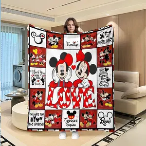Mickey Minnie Heart Patchwork Flannel Blanket, Multifunctional Camping Travel Throw, Room Decoration, All Seasons Gift