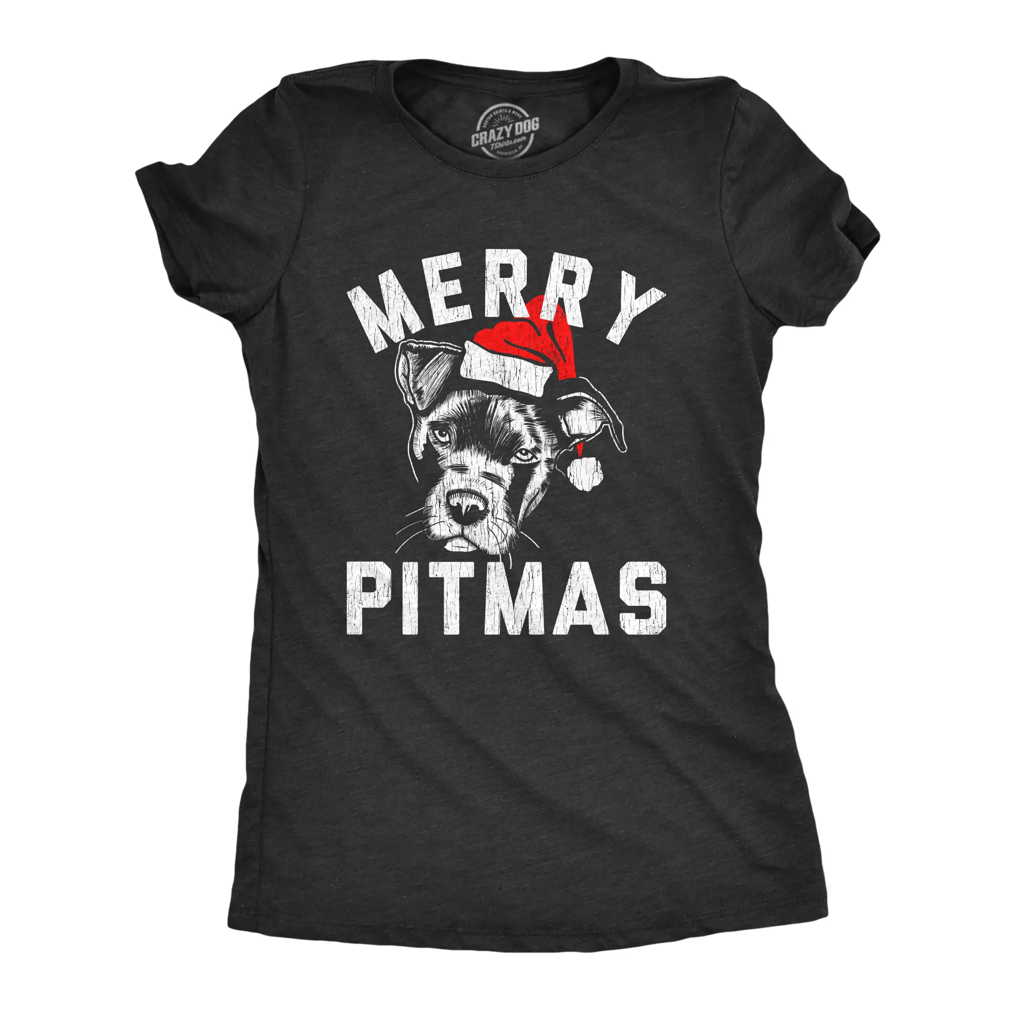 Womens Merry Pitmas T Shirt Funny Christmas Dog Pitbull Lover Pitty Holiday Graphic Novelty Tee Funny Womens T Shirts Cute Vintage Fashion Casual Ladies T-Shirt Gift Christmas Tops for Women Funny Dog Top Black