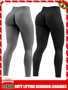 2-piece women's seamless peach-shaped high-waisted yoga leggings with hidden buttock-lifting design High-waisted waist-cinching fitness training sports running leggings Tight-fitting breathable athletic base layer leggings Skinny Yoga Bottoms