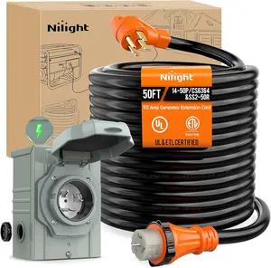 Nilight 50A 50FT Generator Extension Cord and Power Inlet Box 125/250V Heavy Duty 6/3+8/1 Gauge STW ETL Listed NEMA 14-50P/SS2-50R Twist Lock Connector for RV Outdoor Use