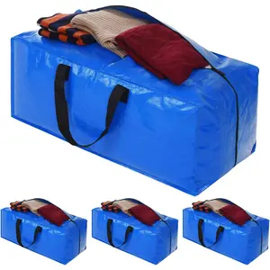 4 Pack Heavy Duty  Moving Bags Storage Tote -  Handles& Backpack Straps - Space Saving Storage Bags Alternative to Moving Boxes and Bins,Compatible with Ikea Frakta Cart, Blue