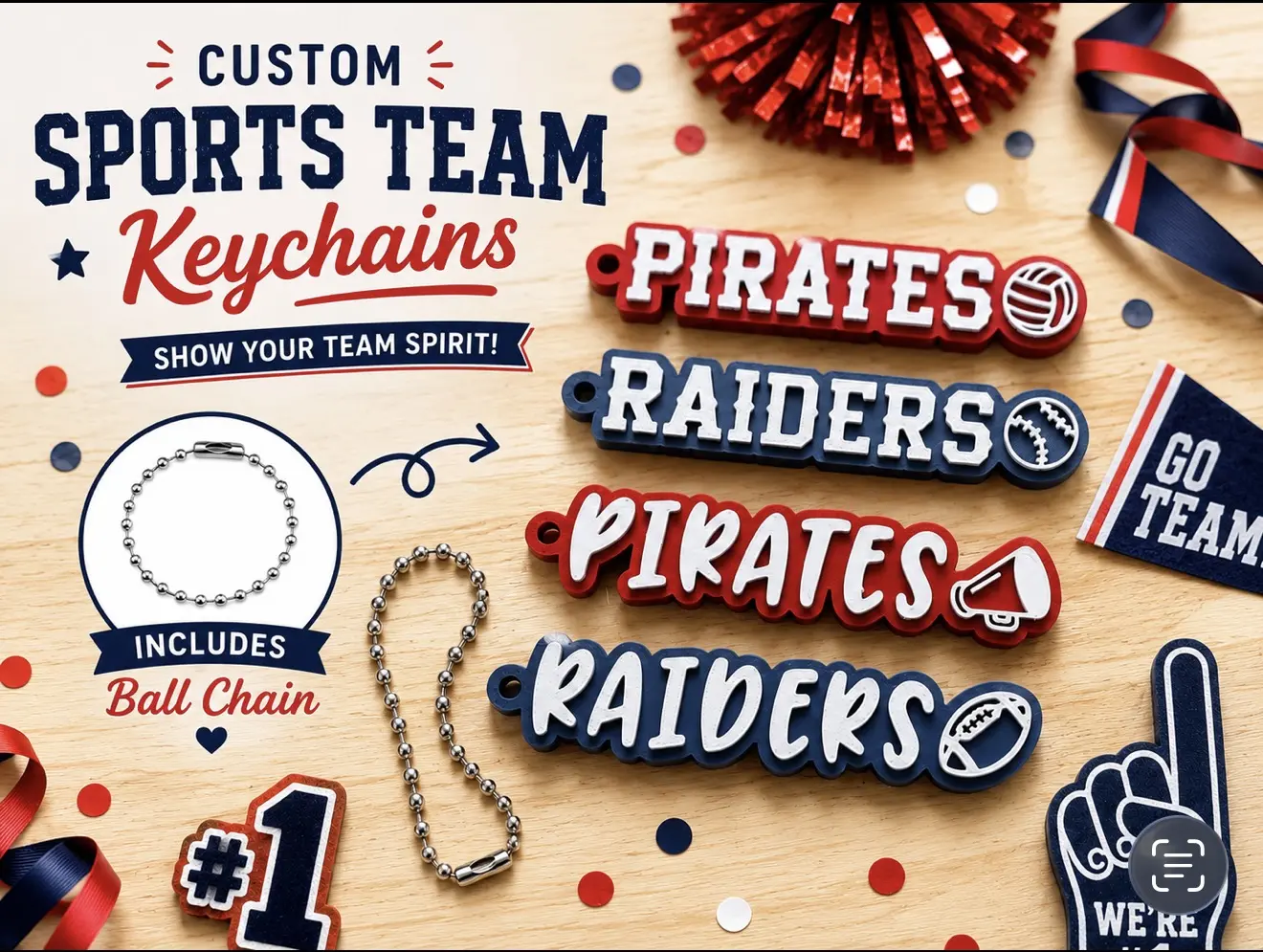 Custom Team Keychain/Personalized School Spirit Keychain/ Mascot Name Bag Tag/Football/Basketball/ Volleyball/ team gifts