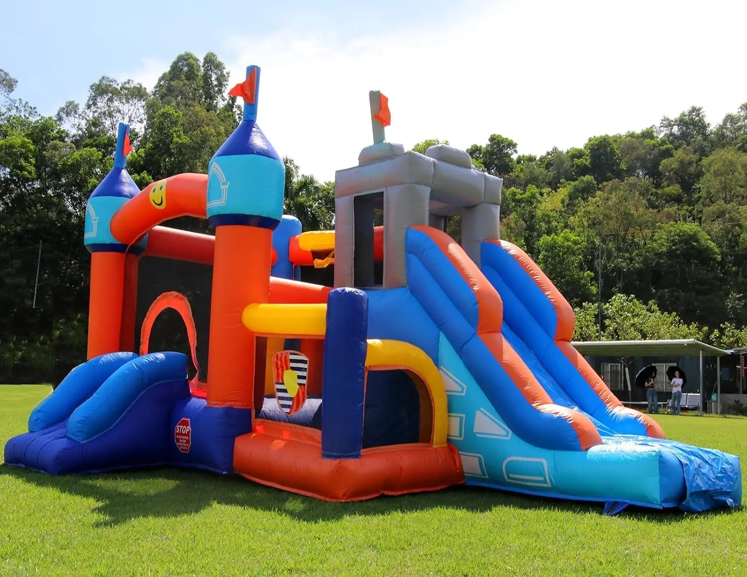 URGEW16x12FT Commercial Grade Bounce House Castle Inflatable, (Heavy Duty PVC), (1100w Blower)- 2 Slide, Ball Pit, Basketball Hoop, Obstacle-Bouncy House for Big Kid 5-12, Outdoor Party Toy Pool Backyard