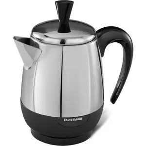 Coffee Percolator, FCP240, Stainless Basket, Keep Warm, No-Drip Spout, 4 Cup, Black/Silver