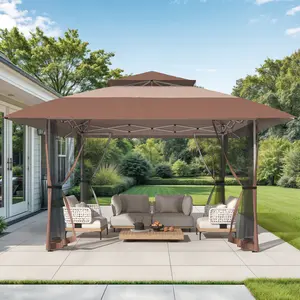 13x13 Pop Up Gazebo Outdoor Canopy Shelter with 4 Sandbags, Instant Patio Gazebo Sun Shade Canopy Tent, Double Tiers & Mesh Netting for Lawn, Garden, Backyard & Deck, Coffee,summerwins
