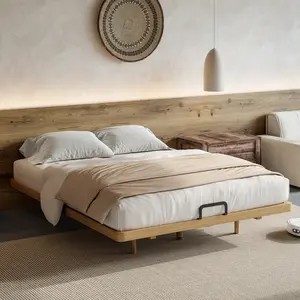 Queen Size Platform Bed, Solid Bamboo-made Floating Bed Frame with Support Slats, Full/Queen/King Bed Frame for Bedroom, Guest Rooms, Dorms, Natural