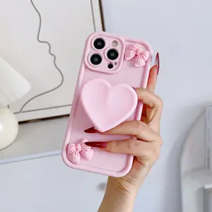 Phone Case: Pink 3D Heart-shaped Butterfly Accessory Knot Frosted Soft Full Coverage Phone Case Suitable for Apple 11/ 11 Promax/ 12/ 12Pro/ 12Promax/ 13/ 13Pro/ 13Promax/ 14/ 14Plus/ 14Pro/ 14Promax/ 15/ 15Plus/ 15Pro/ 15Promax/ 16/ 16Plus/ 16Pro/
