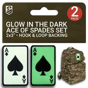 Glow in The Dark Ace of Spades Patch – 2Pc Tactical Morale Patch Set (2x3 Inch)