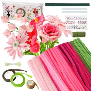 Pipe Cleaners Craft 5 Colors,Chenille Stems Plush Craft Kit, Pipe Cleaners  Kit with Floral Tape for Wedding Gifts Graduation Bouquet ()