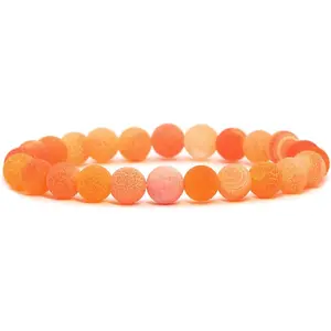 Orange Weathered Agate Gemstone 8mm Round Beads Stretch Bracelet 7 Inch