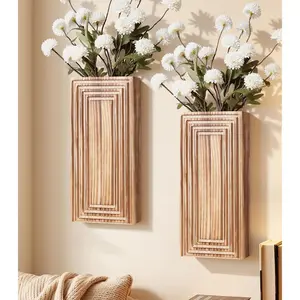Wooden Wall Planter Vase,2 Pack  Planter for Indoor   Modern Boho Farmhouse Wall Art Decor for  Indoor Kitchen Modern Farmhouse Bathroom Living Room Dining Room(Brown)