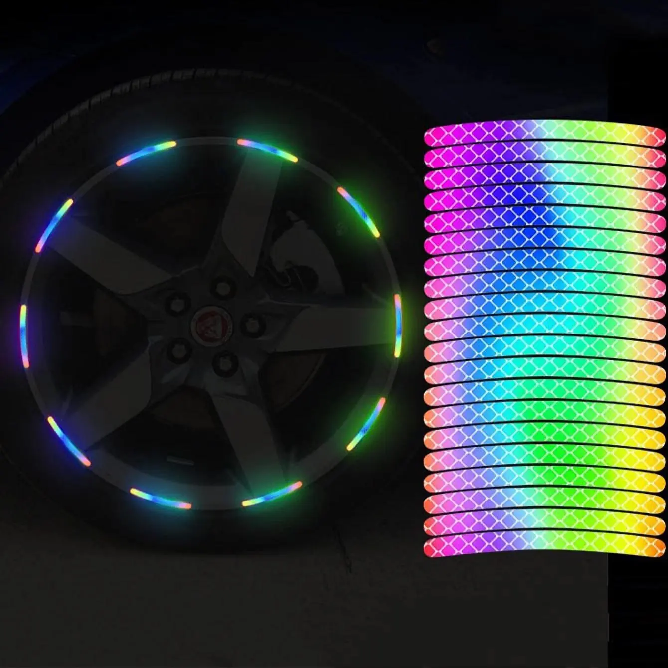 Car Wheel Hub Reflective Sticker Decal, Self-adhesive Car Wheel Rim Reflective Strip, Exterior Decorative Automotive Accessories for Car, Bicycle, Motorcycle Decoration