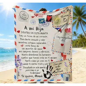 Custom "A Letter to My Son & My Daughter" Full Print Blanket - Soft Heat-Retain Throw Blanket with Spanish Alphabet Heart Design, Ideal for Couch Use, Perfect Gift for Birthdays, Graduation