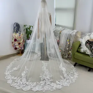Delicate floral bridal veil,romantic blossom-infused wedding veil,exquisitely crafted pure white veil