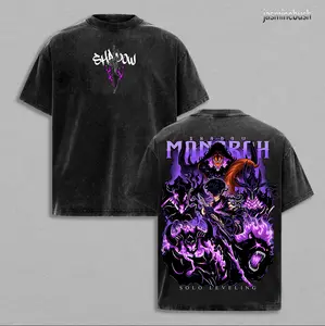 Shadow Monarch Anime Tee | Inspired by Solo Leveling & Sung Jinwoo’s Power | Dark Purple Graphic Streetwear | Awaken Your Shadows with Epic Art & Bold Design | Oversized Vintage Wash Shirt