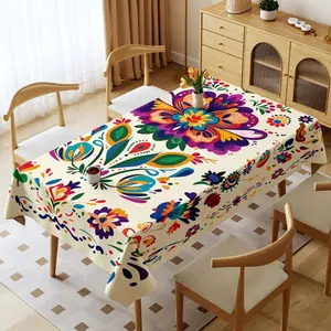 1 Piece Rectangular Tablecloth, Multiple Specifications, Multi - Color Vibrant Traditional Floral Folk Art Pattern, Waterproof & Oil - Proof, Thickened Washable Polyester, Suitable for Home & Outdoor Dining, Elegant Table Decoration