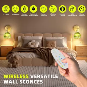 Rechargeable Battery Wall Lamp with Remote Control, Dimmable LED Light, 3500mah Battery, Wireless Vintage Style for Bedroom Living Room Hallway