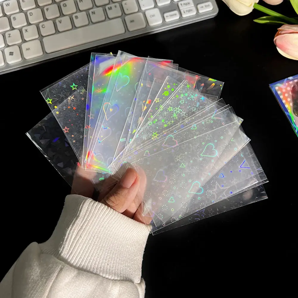 50Pcs/pack Clear Photocard Sleeves Laser Glittery Love Heart Idol Photo Cards Protective Cover Toploader Card Protector