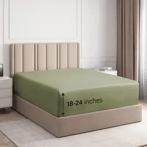 CGK Linens Extra Deep Pocket Elasticized Fitted Sheet Only - Fits 18"-24" Mattresses in Sage Green, Size Twin