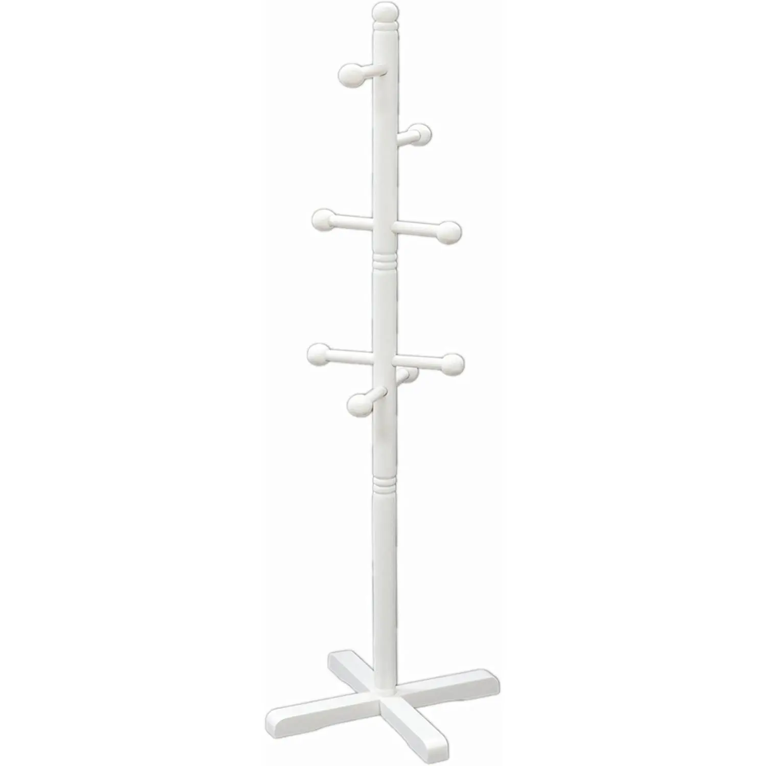 Frenchi Home Furnishing Sturdy Modern Cherry Wood Freestanding Kid's Coat Rack - 8 Hooks for Hanging Coats, Clothes - Wide/Strong Base Prevents Tipping, Withstands Heavy Weight - For Kids' Rooms, Playroom, Sturdy, Wide Base Prevents Tipping
