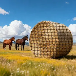 fathersdaygift VEVOR Round Bale Hay Net, 5.91x 5.91x 5.91 ft, 1.5 inch Holes, PE Material, Knotless Design, with Zip Ties, Needle Shuttle, Repair Twine and Storage Bag, Slow Feeder Round Bale Net for Horses