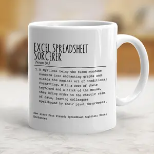 Funny Office Mug Excel Spreadsheet Sorcerer, Gift for Data Analysts, Office Humor Gift, Office Desk Mug, Data Wizard Coffee Cup - scs12740