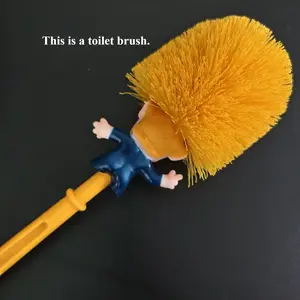 Funny Toilet Brush with Crazy Suit Man Doll Yellow Bathroom Cleaning Brush for Foreigners Bathroom Cleaning Brush Plastic Brush for Home