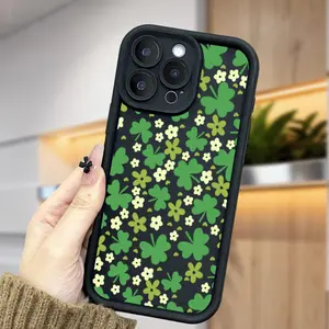 Green Fortune Phone Case for iPhone 17 Air 16 Pro Max 15 Plus 14 13 12 11 X XS Shockproof Silicone TPU Bumper Drop Protection Soft Cover with Clover Pattern