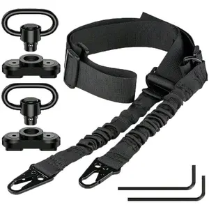 1pc Tactical Gun Sling Two-Point Shoulder Strap, with Quick-Release Adjustable Length Elastic Buffer, Universal Fit, 1 Pack - Nylon Rifle Hanging Strap with 360° Swivel Hook, Suitable for Outdoor Travel Activities and Sports.