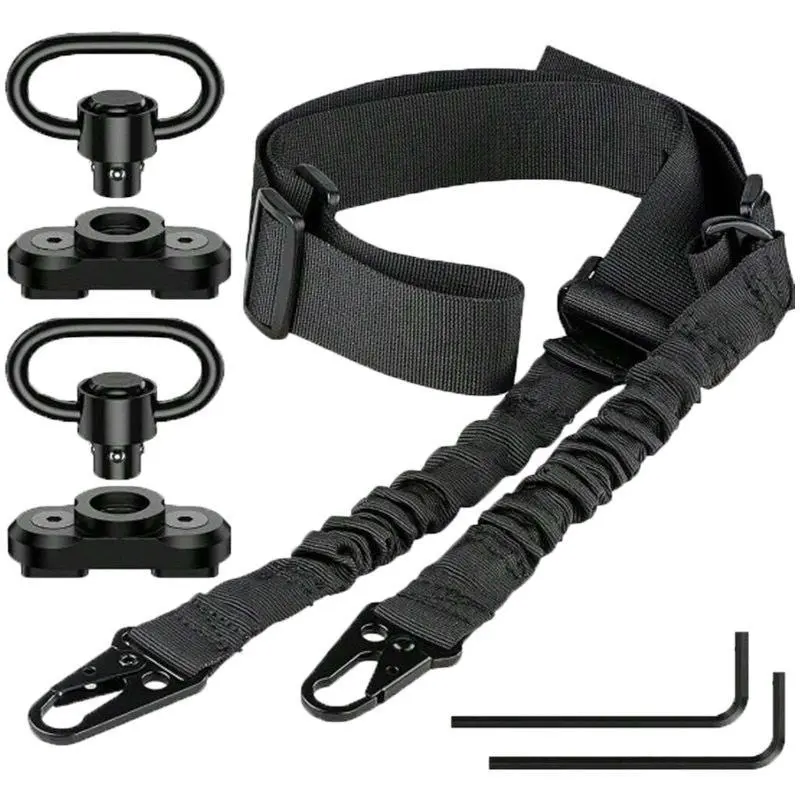 1pc Tactical Gun Sling Two-Point Shoulder Strap, with Quick-Release Adjustable Length Elastic Buffer, Universal Fit, 1 Pack - Nylon Rifle Hanging Strap with 360° Swivel Hook, Suitable for Outdoor Travel Activities and Sports, Gear.