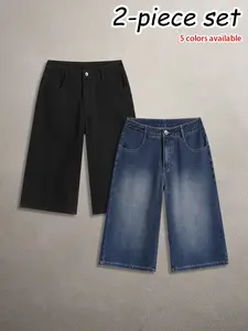 Available in multi-pack options; summer men’s cotton 7/8 jeans—loose fit with a vintage washed distressed look; comfortable, casual, versatile street-style men’s 7/8 jeans for everyday wear.